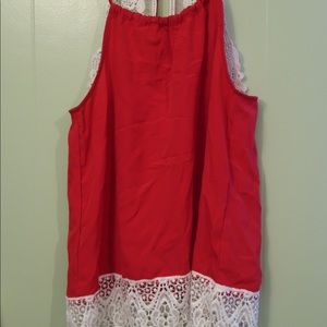 Red Halter Top White Lace Detail